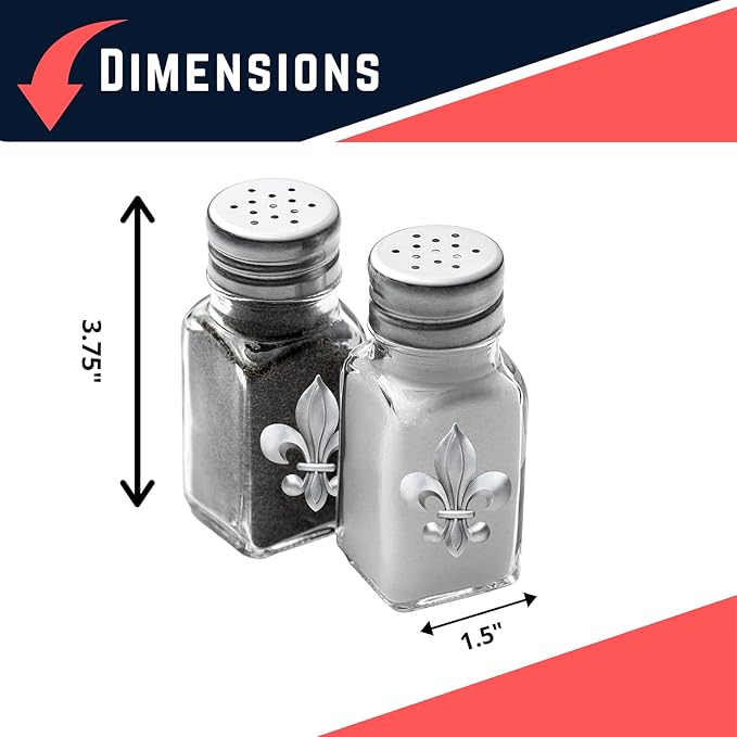 Heritage Pewter Fleur de Lis Salt and Pepper Shaker Set of 2 Bottles | Expertly Crafted Pewter Glass