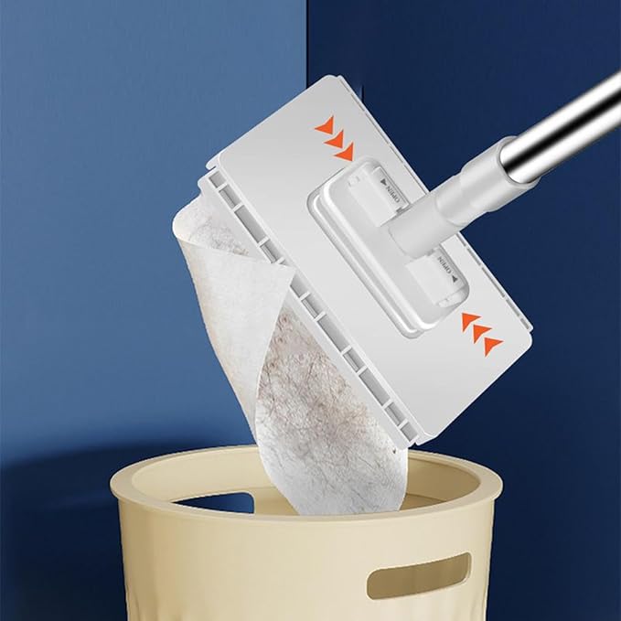 Dust Mop for Floor Cleaning, 4 Reusable Cloths, Wet and Dry Duster Broom for Hardwood Floors, Marble, Laminate, Tile, Concrete, Garage