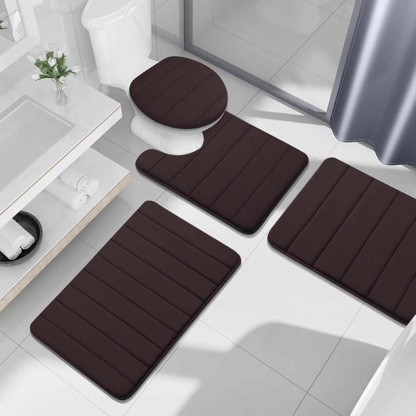 Buganda Memory Foam Bath Mat, 59" x 17", Ultra Soft and Non-Slip Bathroom Rugs, Water Absorbent and Machine Washable Bath Rug Runner for Bathroom, Shower, and Tub, Brown