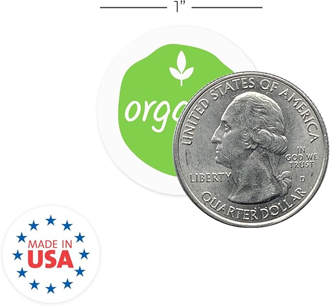 Organic Leaf Stickers/Roll of 500 Small 1" Round White Gloss Natural Garden Labels/Small 1" Round Modern Fresh Farmers Market Community Garden Food Label/Made in The USA