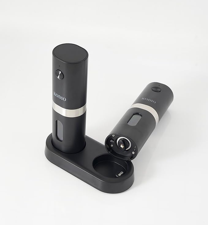 Electric Salt and Pepper Grinder Set, Rechargeable Base, Automatic Salt & Pepper Mill Refillable with USB Cables, Salt and Pepper Shakers, LED Light, One Hand Operation, 2 Adjustable Coarseness Mills