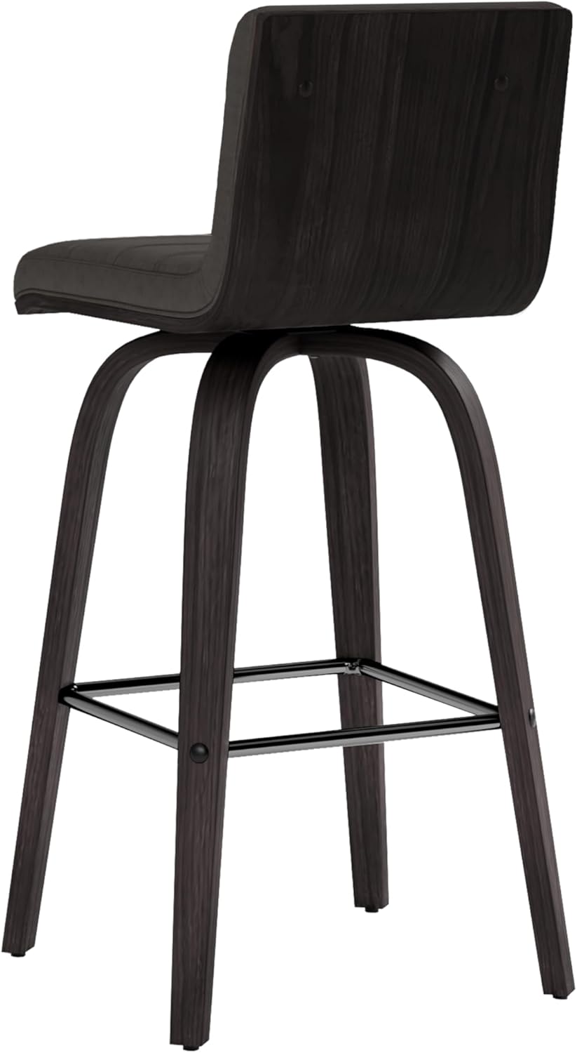 Armen Living Vienna 26" Swivel Counter Stool in Black Wood Finish with Gray Faux Leather - Set of 4