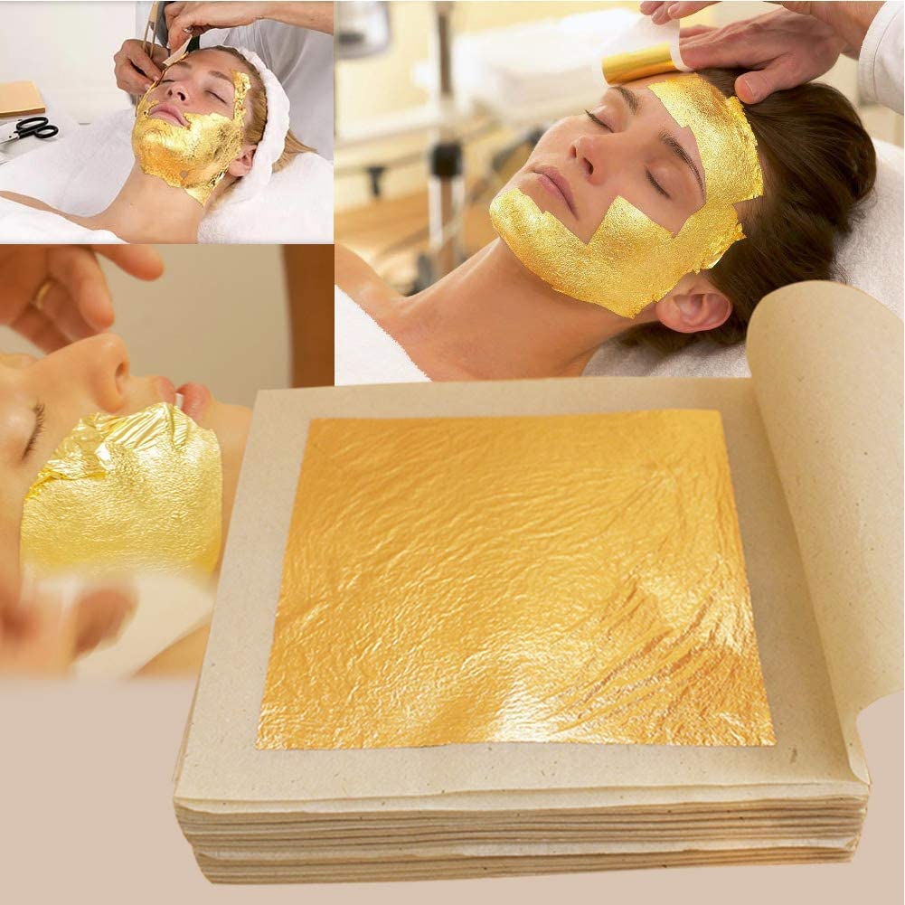 L.A. Gold Leaf Pure Gold Leaf/Gold Vark/Gold waraq (10.pcs) Sheet 24K Gold Leaf Leaves Foil Finest Gold Leaves Food Gilding Facial Beauty Spa Size(50mm* × 50mm* -10Pcs- Sheets)_