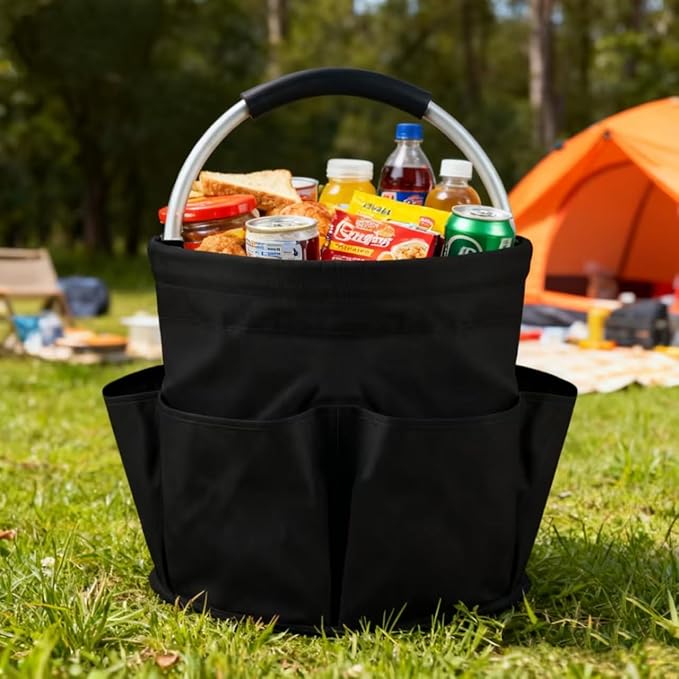 17L Cleaning Caddy With Handle, Foldable Storage Cleaning Product Organizer, Cleaning Caddy Organiser, Outdoor Camping,Portable Multifunctional Cleaning Bucket tool Bag Organizer (black)