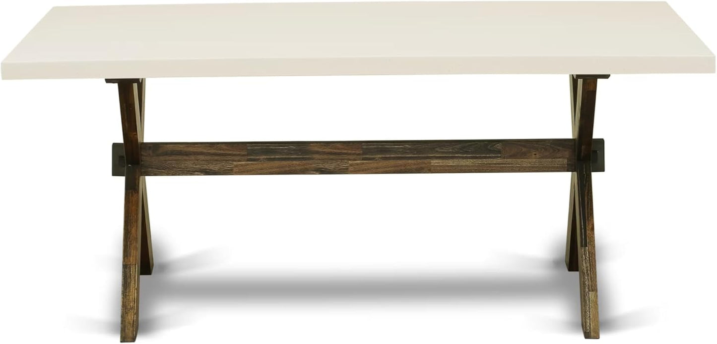 East West Furniture X727VE703-9 9 Piece Kitchen Table Set Includes a Rectangle Dining Table with X-Legs and 8 Brown Linen Fabric Parson Dining Room Chairs, 40x72 Inch, Multi-Color