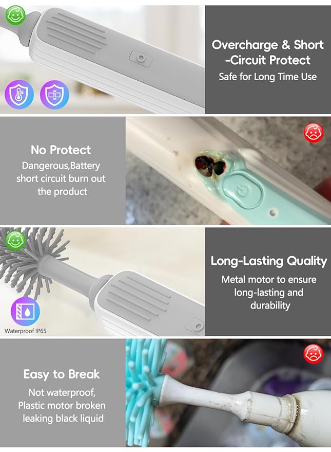 Electric Bottle Brush Cleaner, Baby Bottle Brush Travel Set, 360° Efficient Cleaning, 2000 mAh Battery, Travel Bottle Brush Set with Drainage Rack and Storage Box, Baby Travel Essential Grey