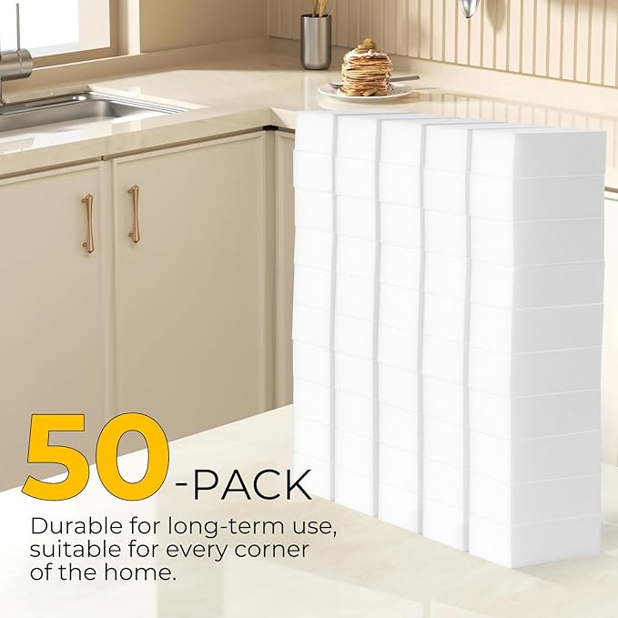(50 Pack 3.1"x1.9"x1.1") Melamine Sponges Magic Cleaning Sponges in Bulk Eraser Sponges for Kitchen Bathroom Cleaning Supplies for Stains and Dirt