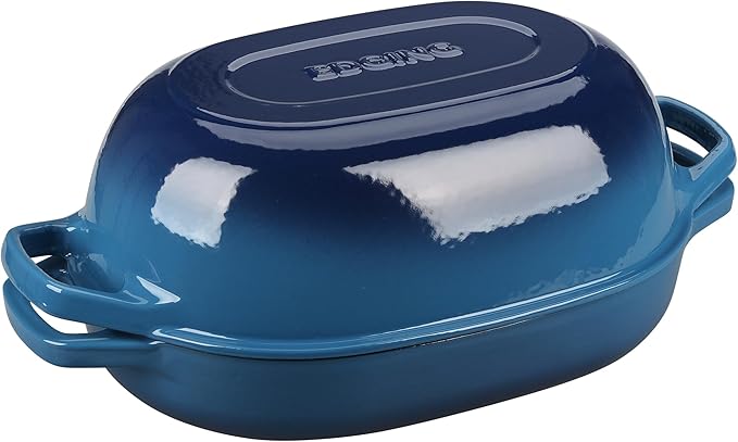 Enameled Cast Iron Oval Dutch Oven Pot with Lid, Dutch Oven for Sourdough Bread Baking, Oval Bread Pan, Bread Oven, Bread Dutch Oven, 7qt, Lake Blue