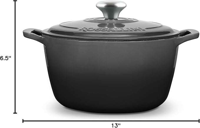Signature Enameled Cast Iron Dutch Oven, Non-Stick Serving Pot with Tight Fitting Lid for Perfect Roasting, Baking, Sauteing, and Bread Making | 13.5Q (12.7L) - Oyster Grey