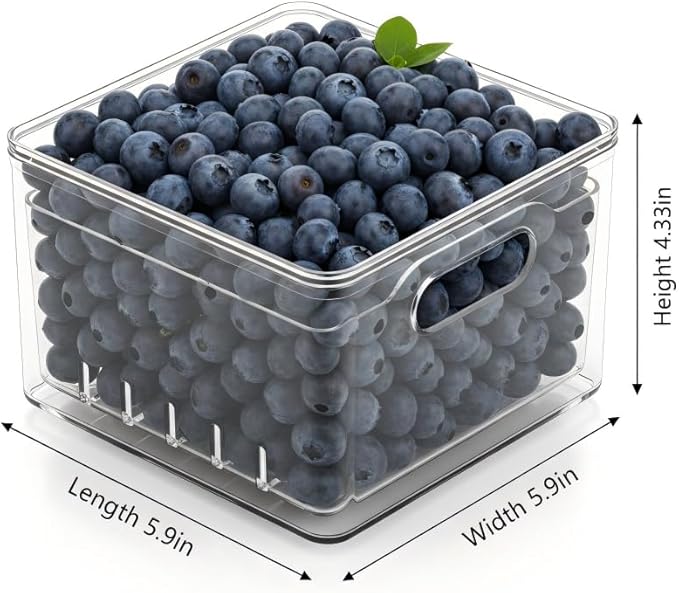 Household Transparent PET Fruit Draining and Washing colander food storage boxes plastic cookie containers refrigerator organizers (3, 1 rectangle 2 squares)