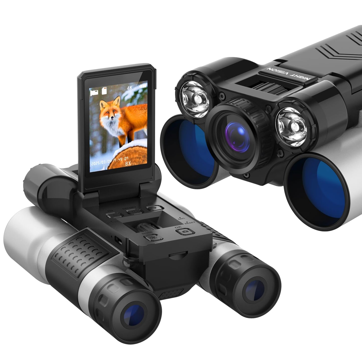 2.4 Night Vision Binoculars Goggles for Adults & Kids, 32GB Infrared Binoculars with 12X Zoom, 7-Level IR Adjustment, 1080P Vide