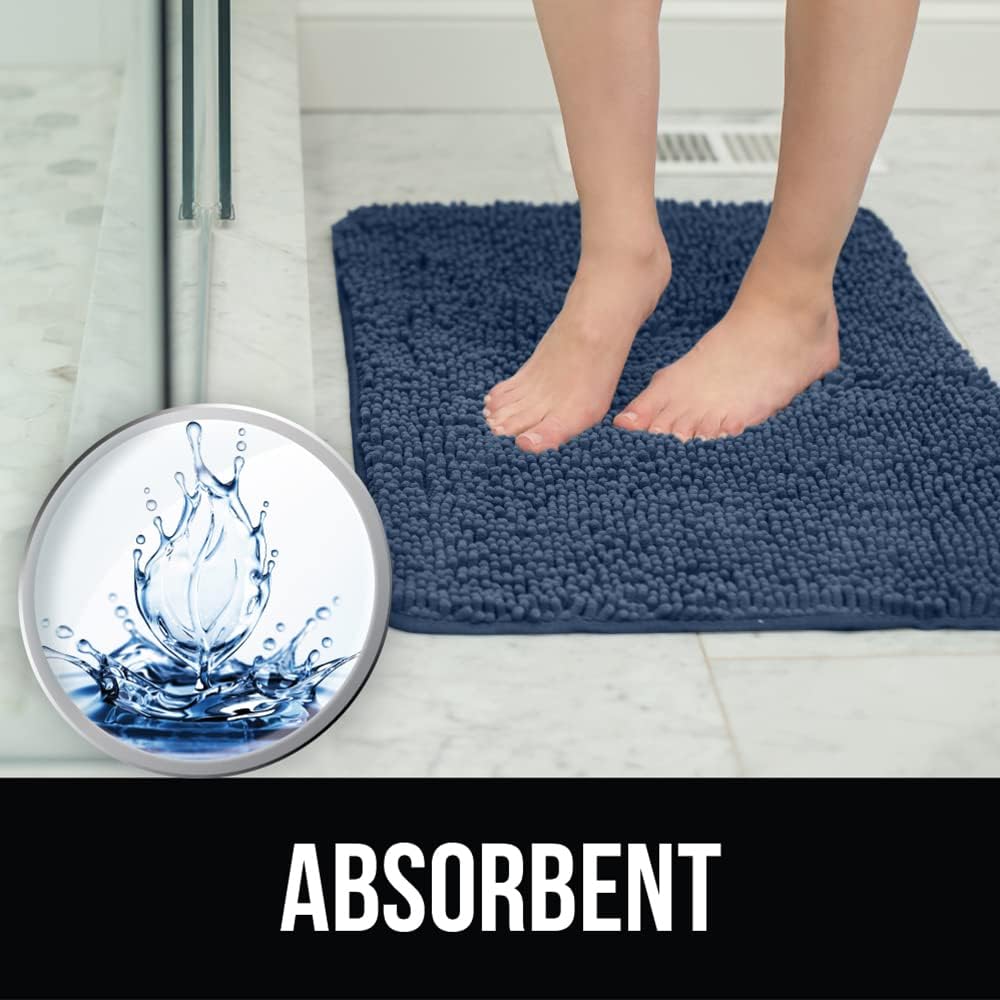 KANGAROO Bathroom Rugs, Chenille Soft Absorbent Bath Rug, Shaggy Shower Mat, Quick Dry Machine Wash Bathmat, Plush Carpet Mats for Tub, Bathtub and Room Home Decor Accessories, 36x24, Navy Blue