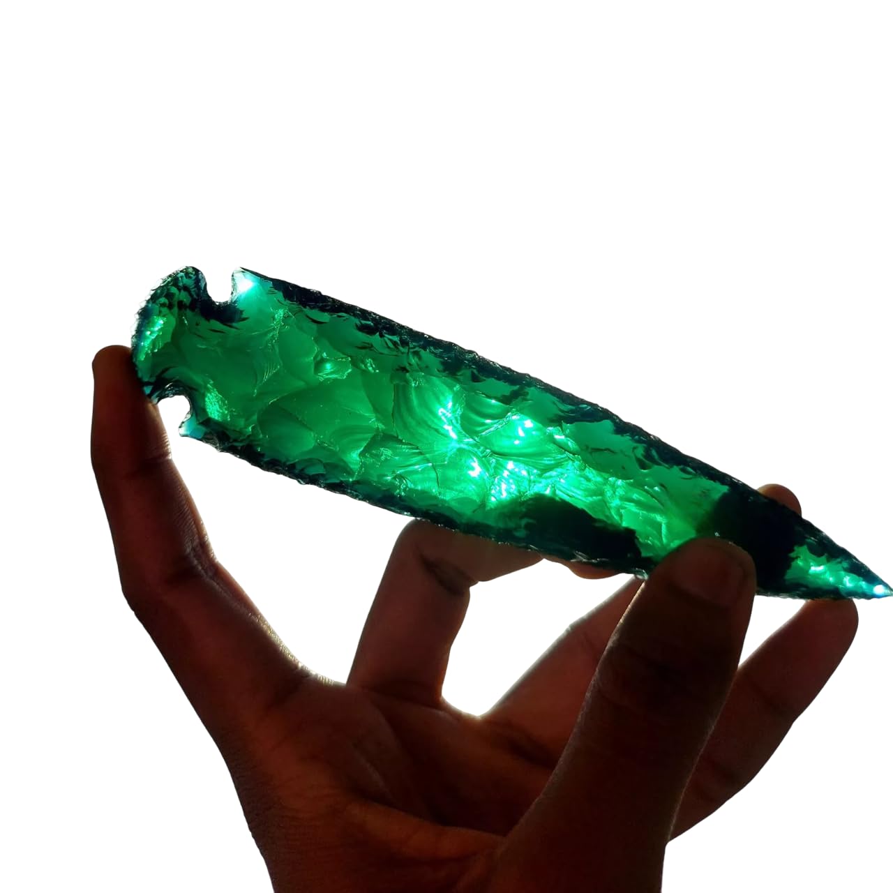 Obsidian Green Arrowhead Ancient Point Translucent Native Glass Arrowhead Size - 4 Inch