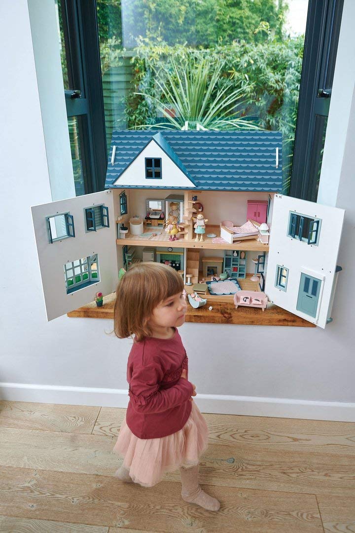 Tender Leaf Toys - Dovetail House - Large Luxury 27.36" Tall 3 Story Doll House with 6 Rooms - Gender-Neutral Dollhouse - Encourage Creative and Imaginative Fun Play for Children - Age 3+