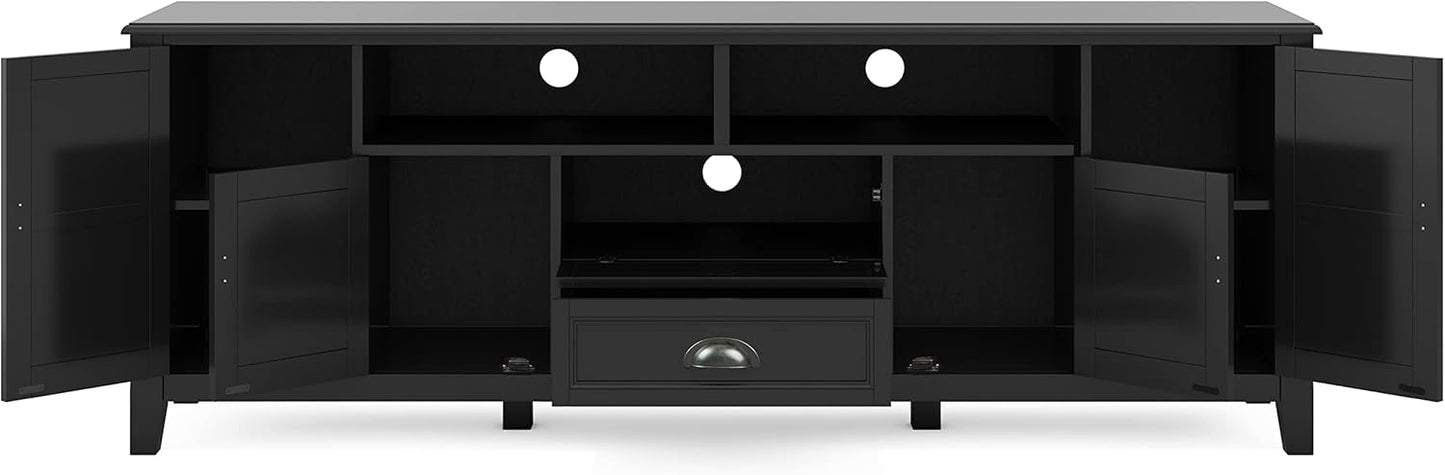 SIMPLIHOME Burlington SOLID WOOD 72 Inch Wide Transitional TV Media Stand in Black for TVs up to 80 Inches, For the Living Room and Entertainment Center