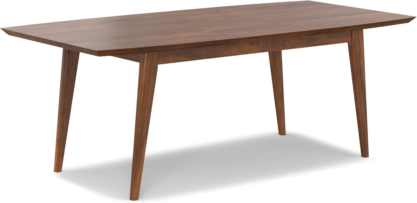 SIMPLIHOME Draper Extendable Dining Table, Solid Wood Walnut Veneer in Walnut, 66-84 x 40 inches, Mid-Century Modern-Style Rectangular Expandable Kitchen Table with Butterfly Leaf for 6+ People