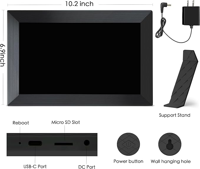 Digital Picture Frame, 10.1 inch Frameo Digital Frame WiFi, 1280*800 IPS HD Touchscreen, 32GB Storage, Instant Share Pictures Video, Smart Photo Frame Electronic, Gifts for Mom, House Warming, Black