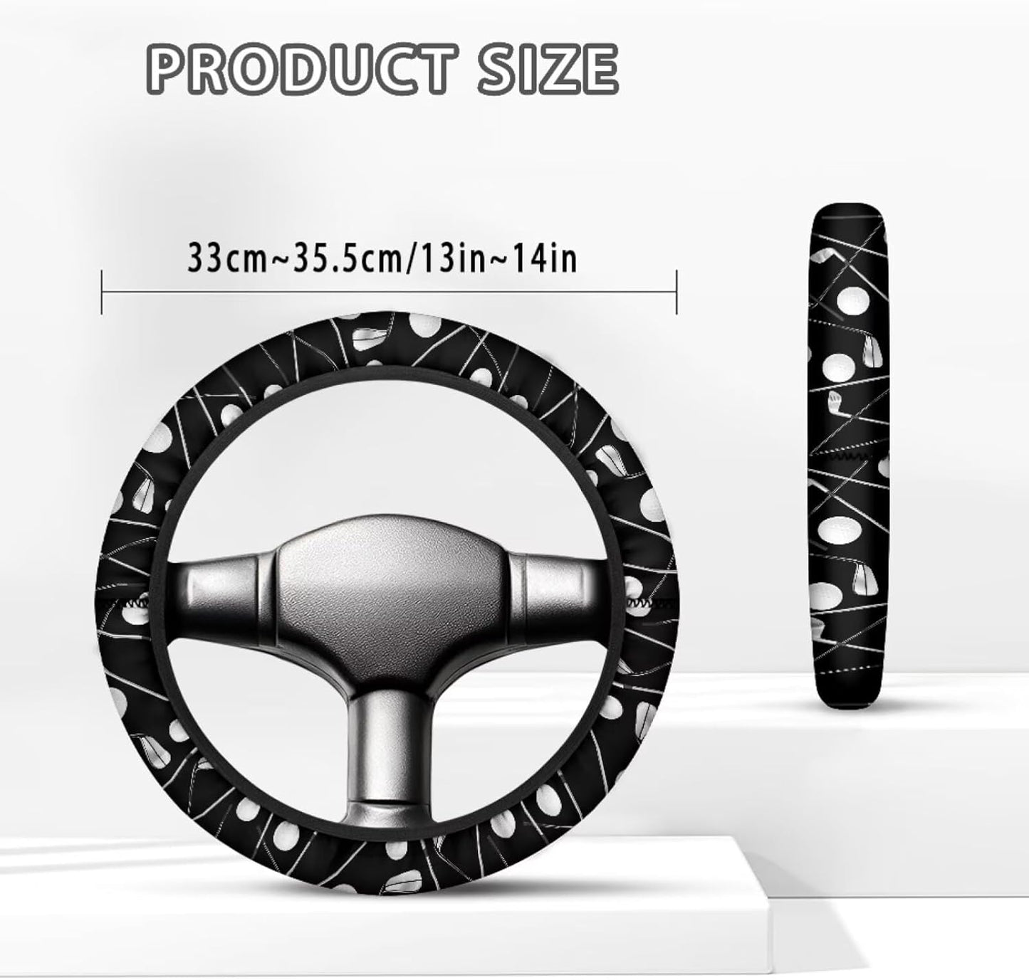 Golf Cart Steering Wheel Covers, Black, 13-14 Inch, Polyester, Universal Fit, Sun Shade, Non-Slip, Heat Insulating, Decorative