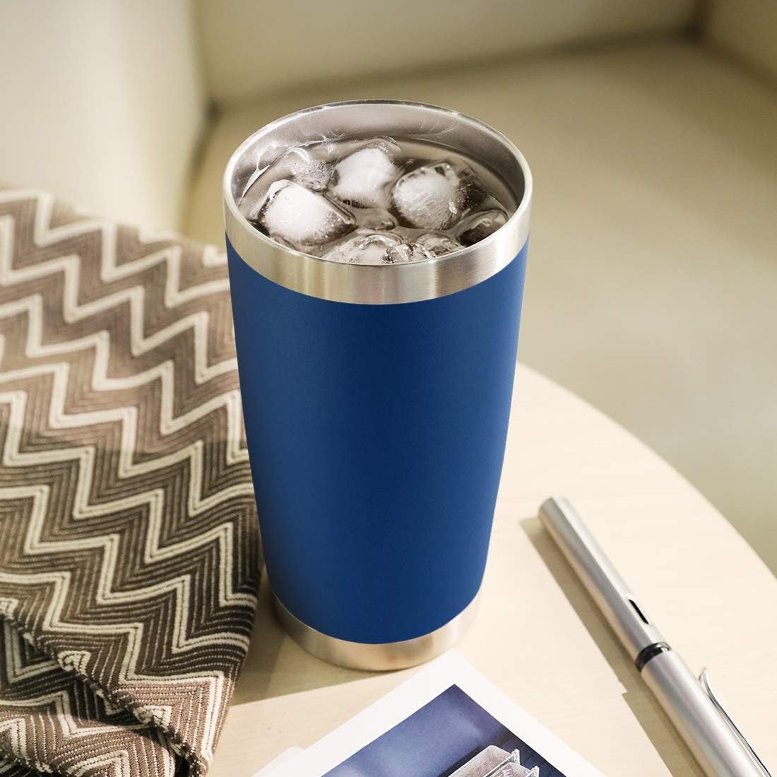 DOMICARE 20oz Stainless Steel Tumbler Bulk with Lid, Double Wall Vacuum Insulated Travel Mug, Powder Coated Coffee Cup, Dark Blue, 12 Pack