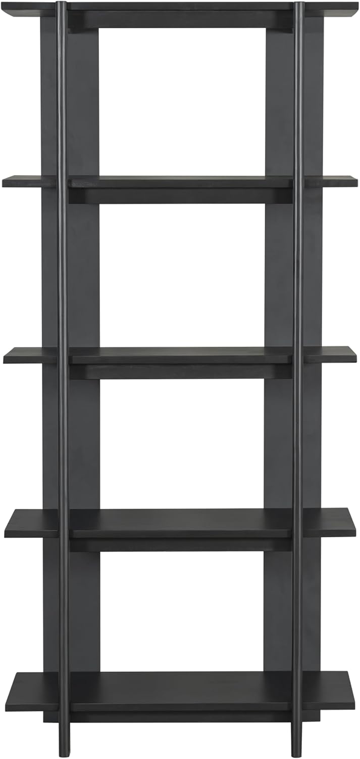 Christopher Knight Home Milio Modern 4 Shelf Bookcase, Acacia Solid Wood Book Organizer with Non-Slip Foot Pads, Sturdy Open Storage Shelf, Big Book Shelf, Floor Standing Unit, 70.20'' Height, Black