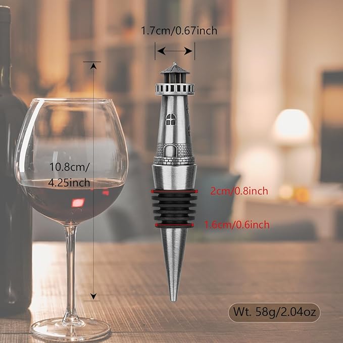 Nautical Lighthouse Wine bottle Stopper for Wine Champagne, Lighthouse Gifts Wine Gifts for Men Women Pharos Lovers, Wine Saver, Wine Accessories, Silver