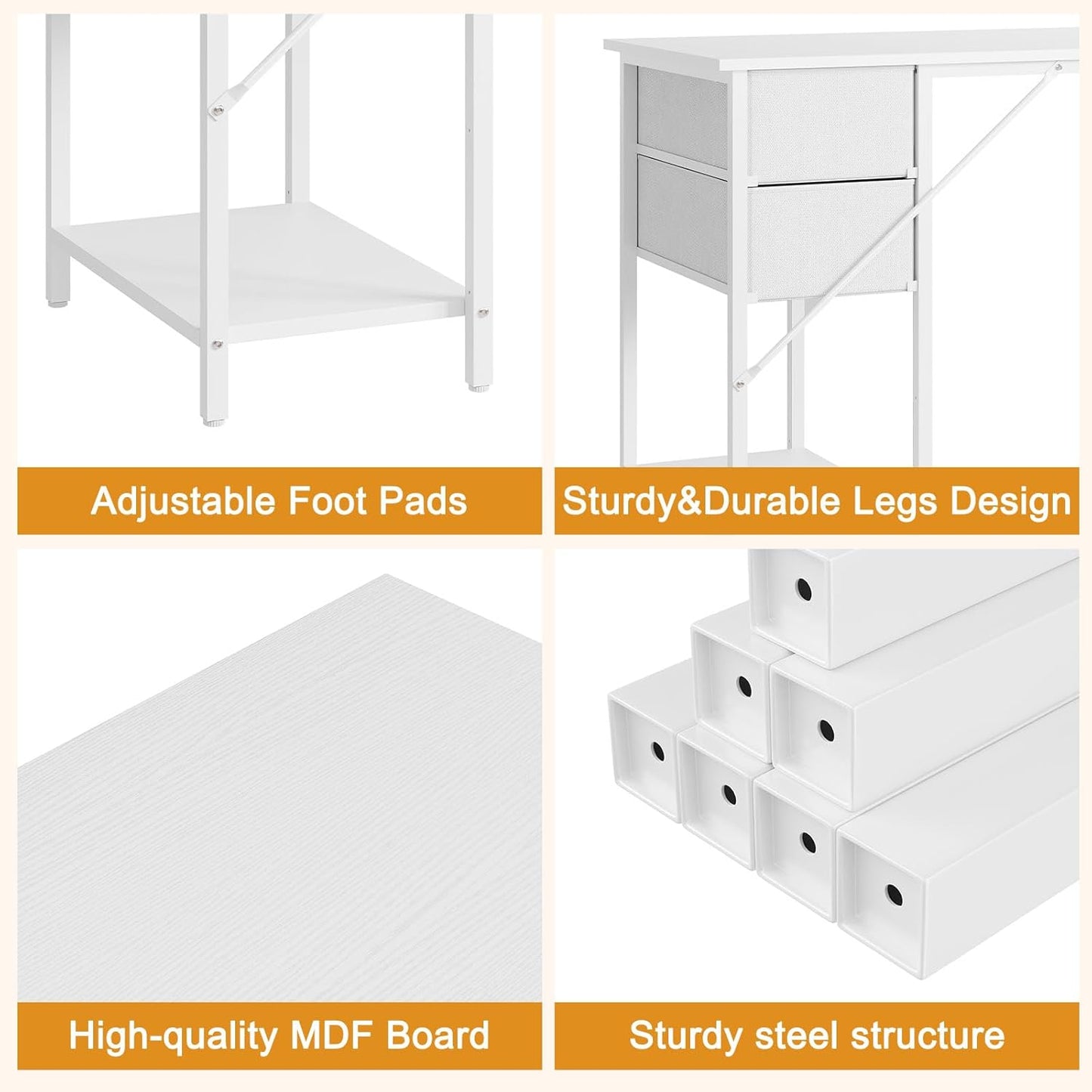 Computer Desk with 4 Drawers, 47 Inch Office Table with Storage, Gaming with CPU Shelves, Writing Desk Workstation for Home Office, Study, Bedroom, Work from Home, White