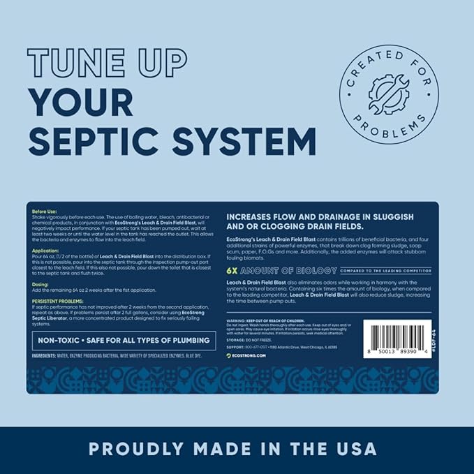 Septic Drain and Leach Field Treatment | Bio-Enzyme Cleaner Breaks Down and Digest Clogs | Removes Odors & Mainline Cleaner (64 OZ)