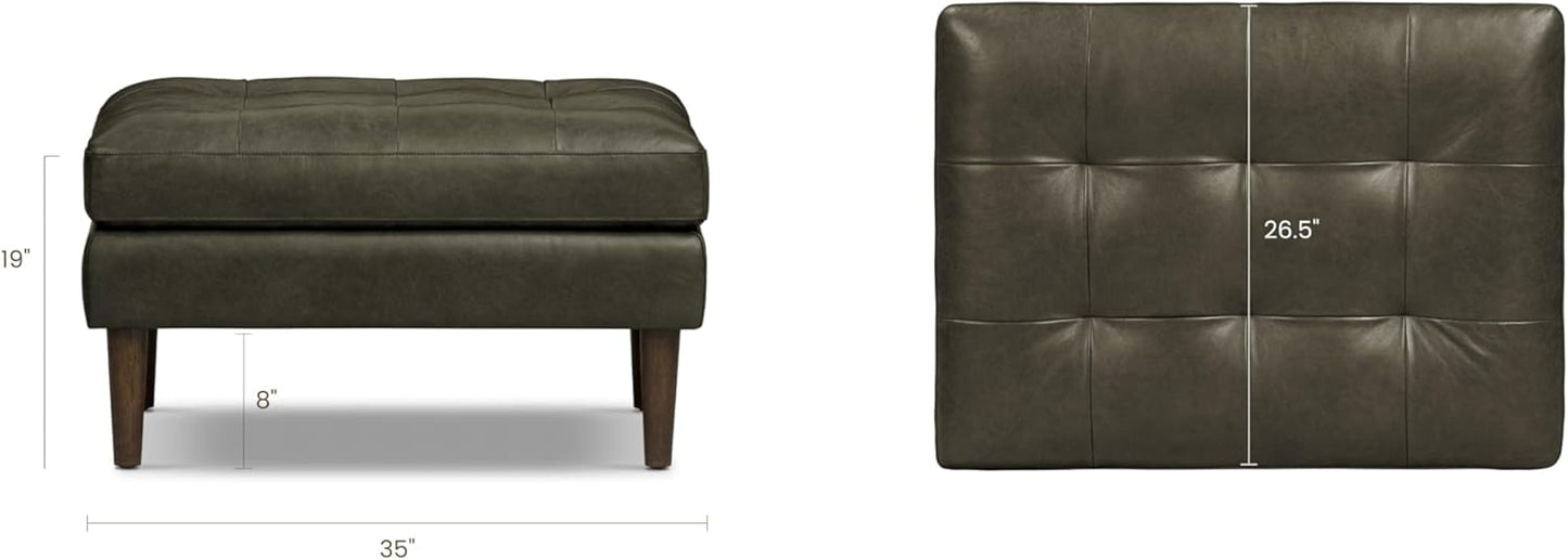 POLY & BARK Napa Ottoman - Full-Grain Leather Upholstered Ottoman with Feather-Down Topper - Couch for Living Room - Vintage Italian Leather in Olivine Green