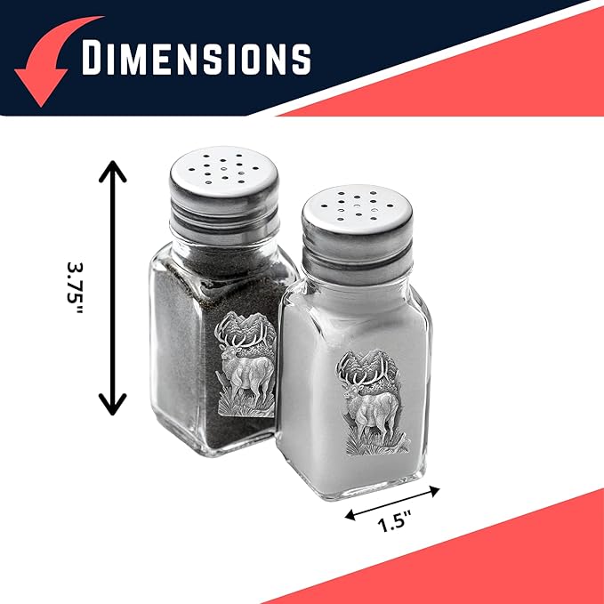 Heritage Pewter Elk Salt and Pepper Shaker Set of 2 Bottles | Expertly Crafted Pewter Glass
