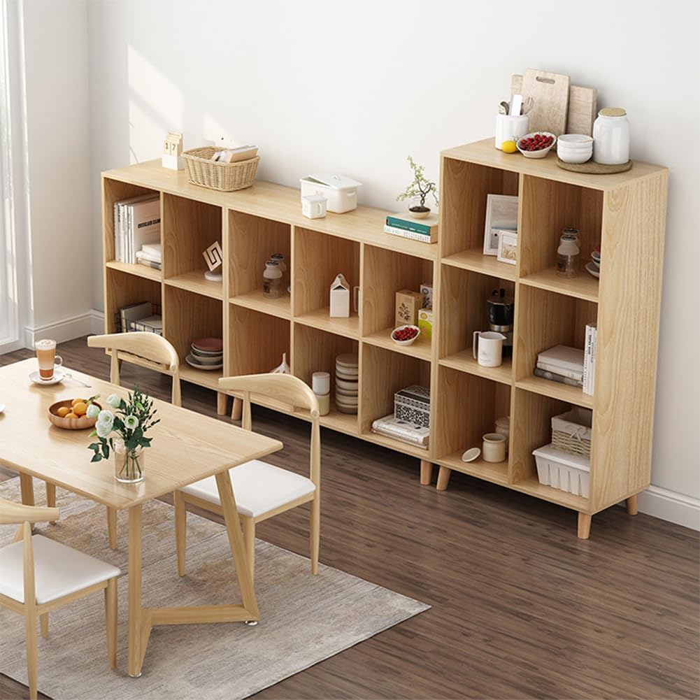IOTXY Open Cube Low Bookcase - 3-Tier Freestanding Storage Display Cabinet Organizer with Legs for Home Office, 11-Cubes Open Shelf Short Bookshelf, Oak