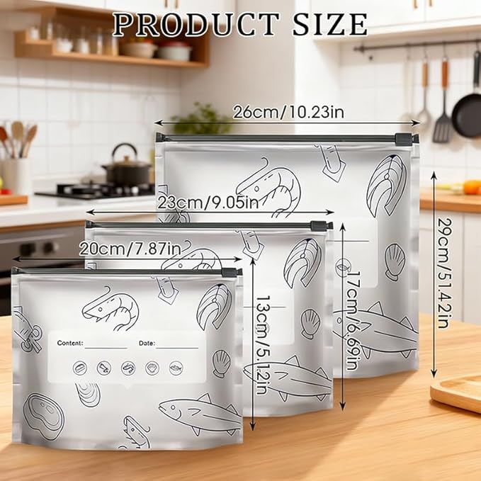 30PCS Reusable Aluminum Foil Storage Bags – Resealable Stand-Up Zip Lock Pouches with Labels, Durable Vacuum Sealable Bags for Vegetables, Fruit, Meat & Snacks (3 Sizes)