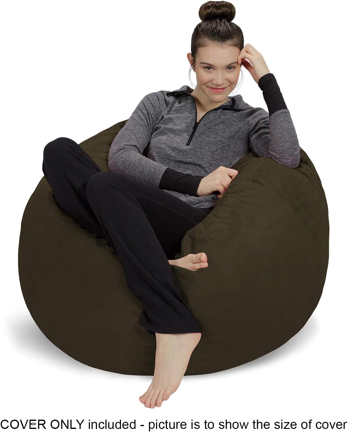 Sofa Sack Bean Bag Chair Cover Only, for Adults and Kids, Without Filling Comfy Fluffy Round or Oval Beanbag Chair Cover Replacement, Lazy Sofa Cover for Reading Chair or Floor Chair, 3 Foot, Olive