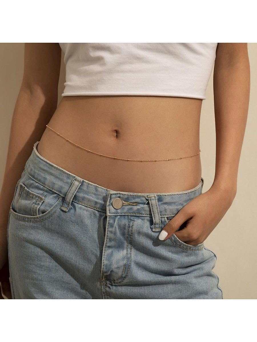 Gold Body Chain for Women Adjustable Belly Waist Chain Sexy Bikini Beach Jewelry for Women Waterproof Cute Hips Stomach Paperclip chain Belt Summer Vacation Accessories Gift For Her Boho Jewelry