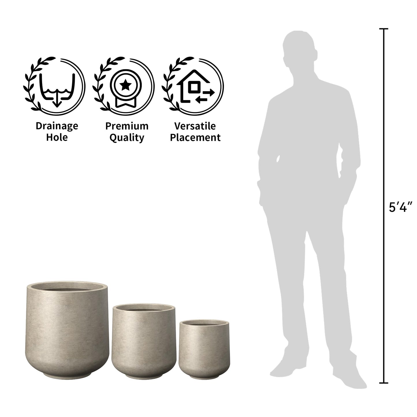 Kante 13" Tall Round Concrete Planter, Medium Plant Pot with Drainage Hole & Rubber Plug β Lightweight Cement Container for Indoor Outdoor, Home Patio Garden Corner,Buff Concrete