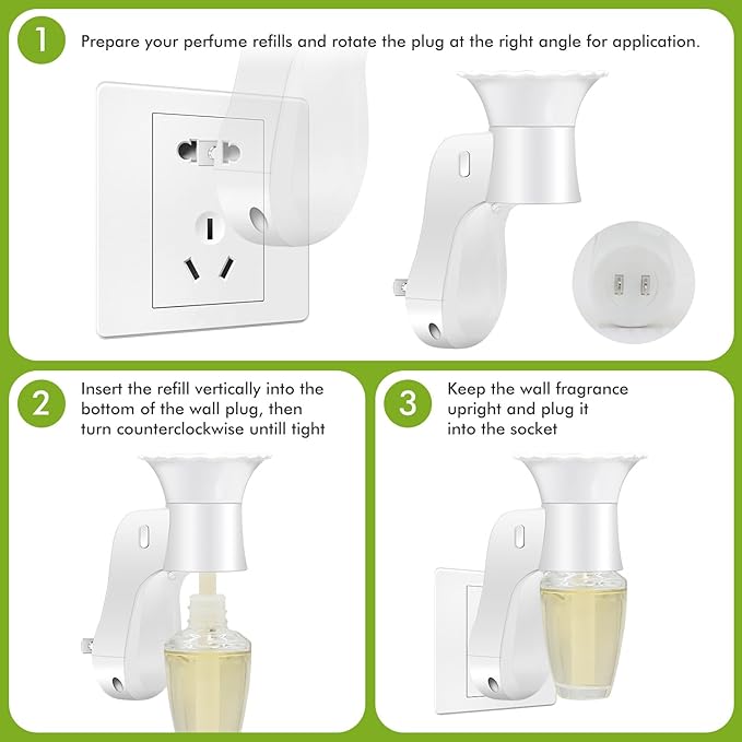 Wall Fragrance Plug in Air Freshener- Plug in Diffuser with Night Light Compatible with Bath and Body Works Wallflowers Refill, ETL Certified Rotatable plug, Scent Control Plug for Home Office (2PCS)