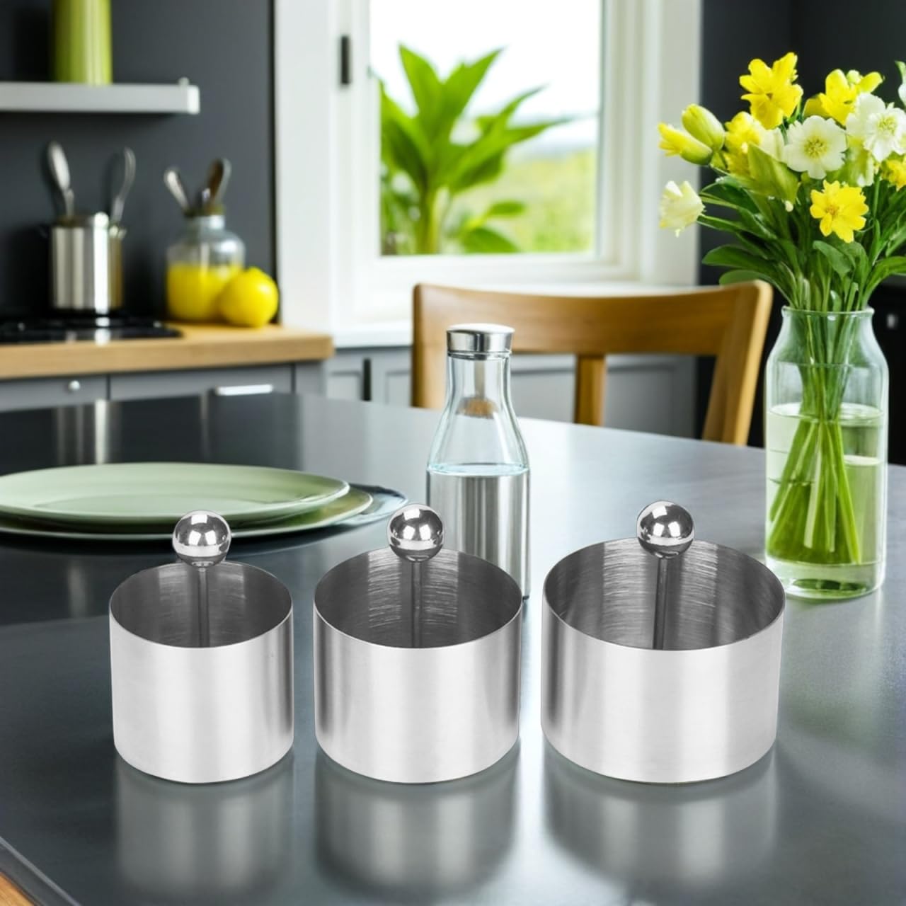 3pcs Sushi Mold with Pressers, Food Circle Cookie Cutter Ring, Stainless Steel Kitchen Utensil for Shaping Dessert Jelly Pastry Rice Balls Pastry 3.14 In