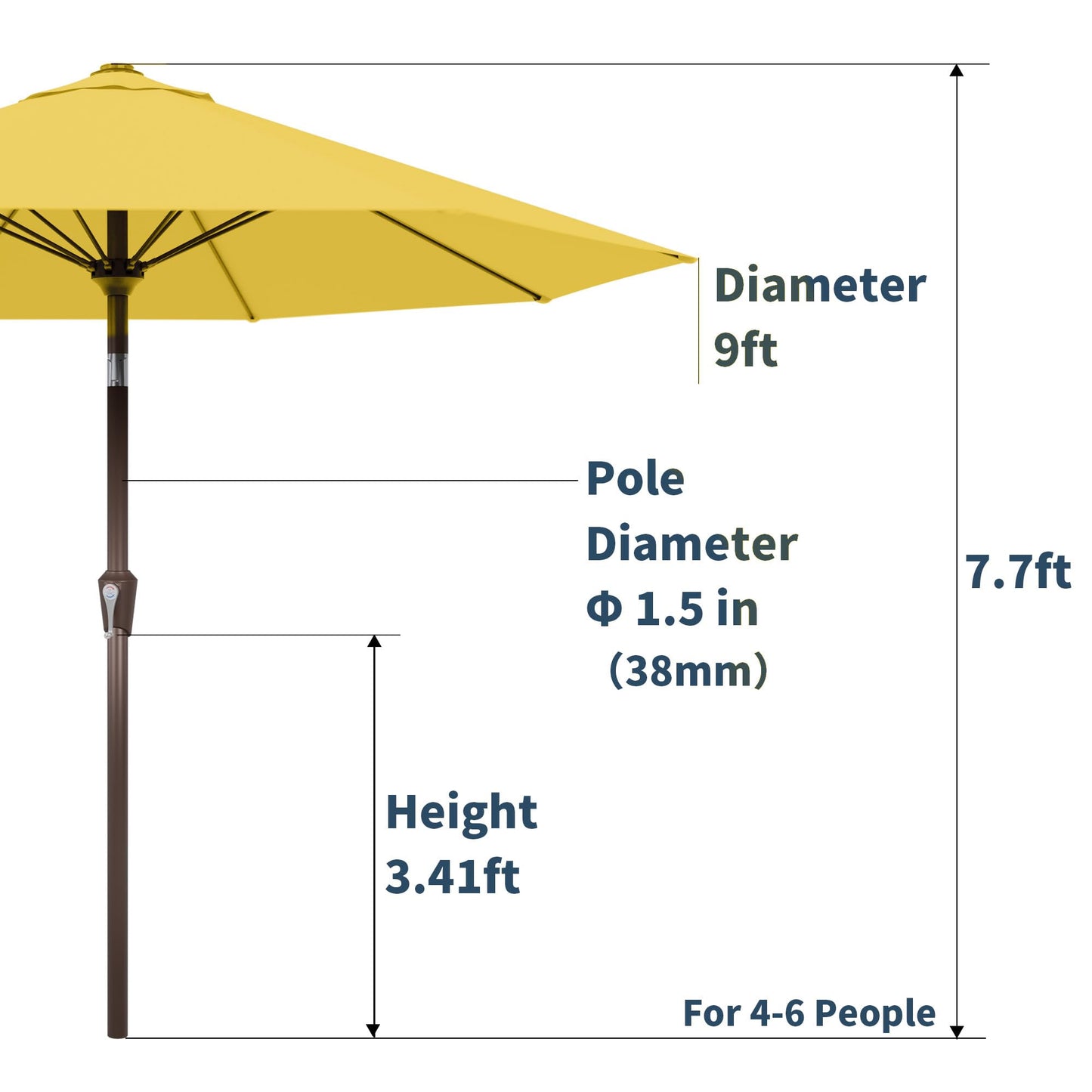 PatioKingdom Auto-Tilt 9FT Patio Umbrella Outdoor with 8 Sturdy Fiberglass Ribs,Market Table Umbrella for Pool,Backyard,Deck and Garden(Yellow)