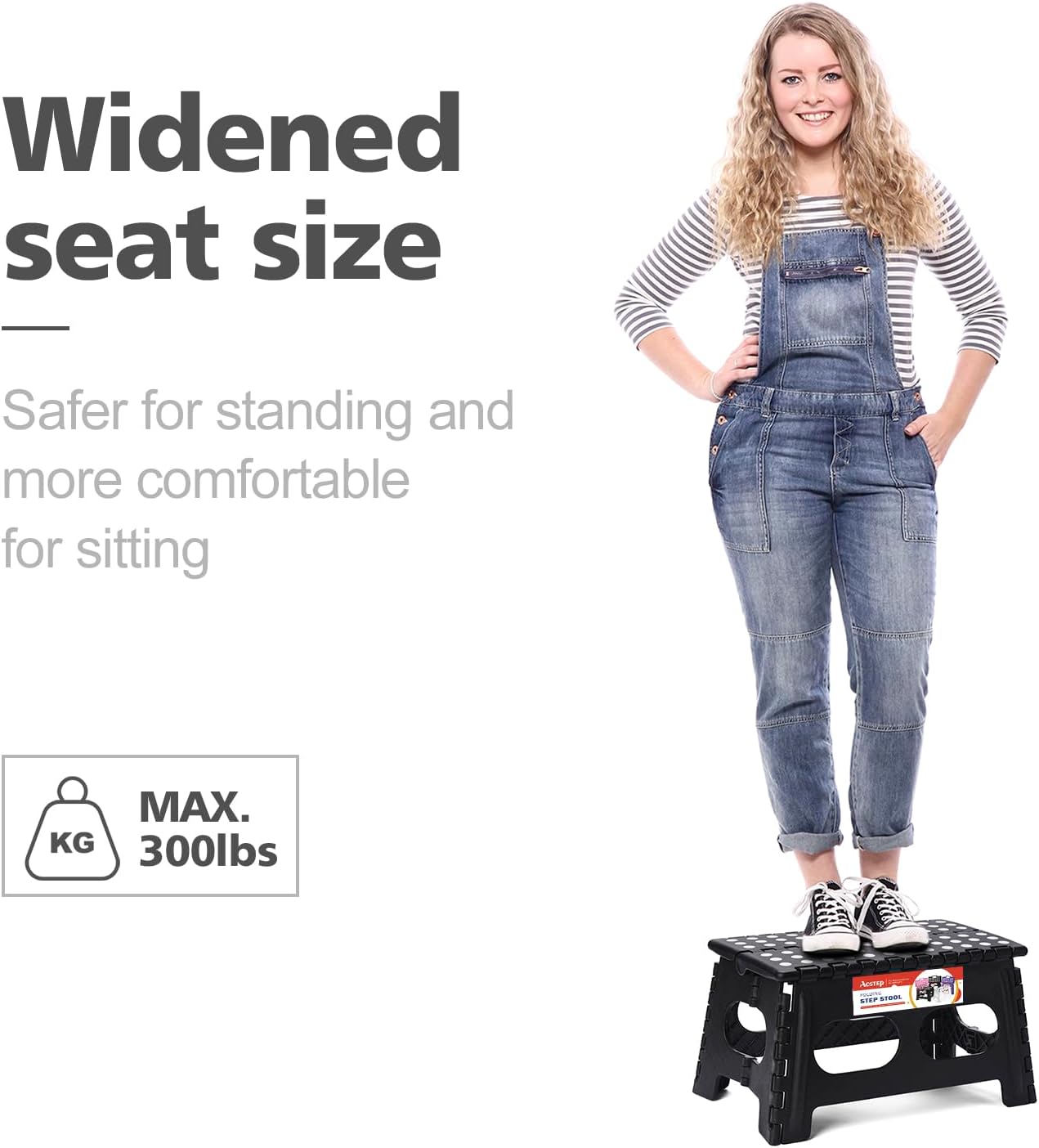ACSTEP Folding Step Stool,15-Inch Extra Wide 9Inch Height Heavy Duty Stepping Stool More Safe and Comfortable Non Slip Foldable Step Stool for Kids and Adults Black