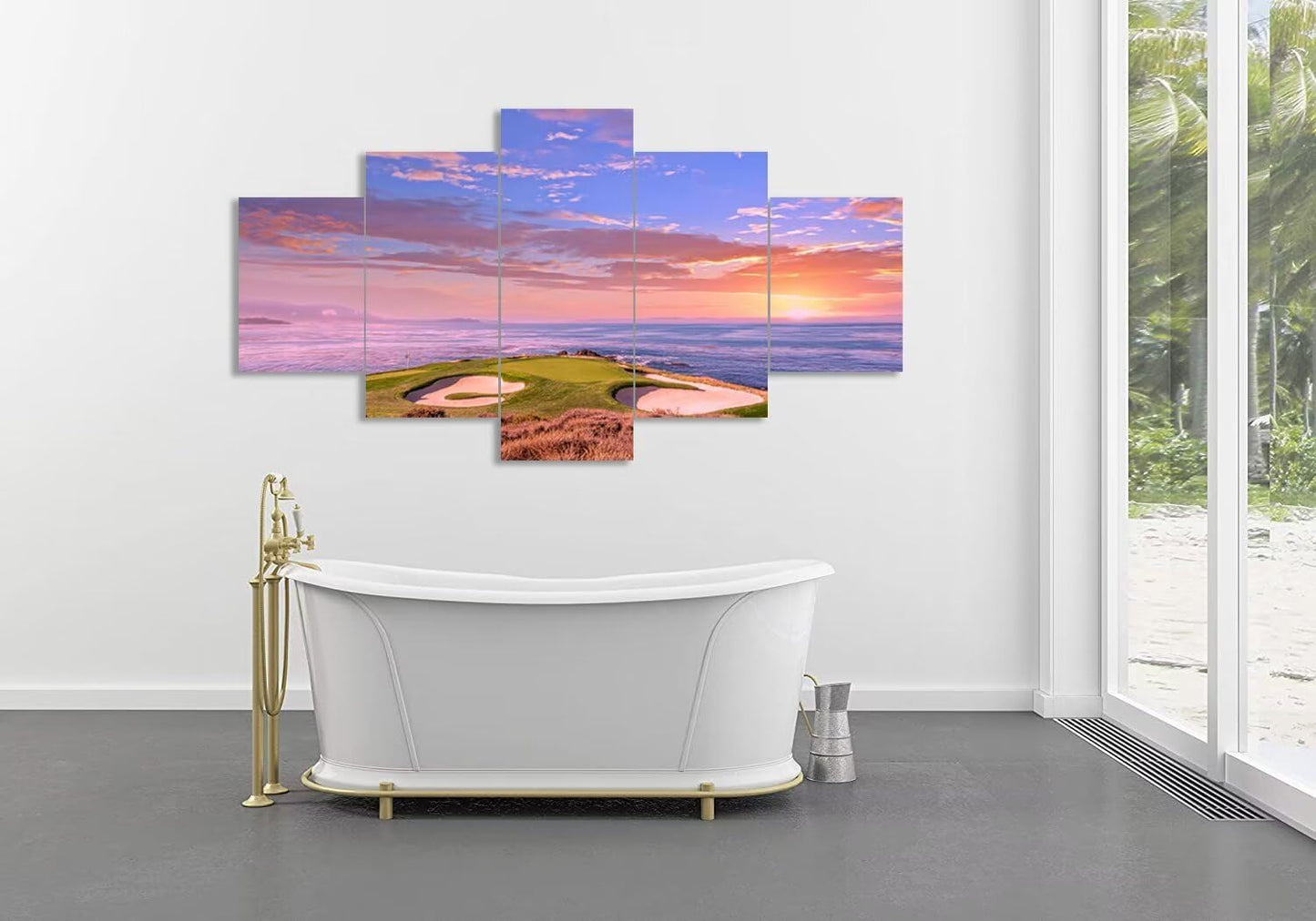 chenchenArt Pebble Beach Golf Course Hole 7 Wall Art for Living Room Bedroom Bathroom Home Decorations Monterey California USA Golf Course Pictures Canvas Prints Framed Ready to Hang(50''W x 24''H)