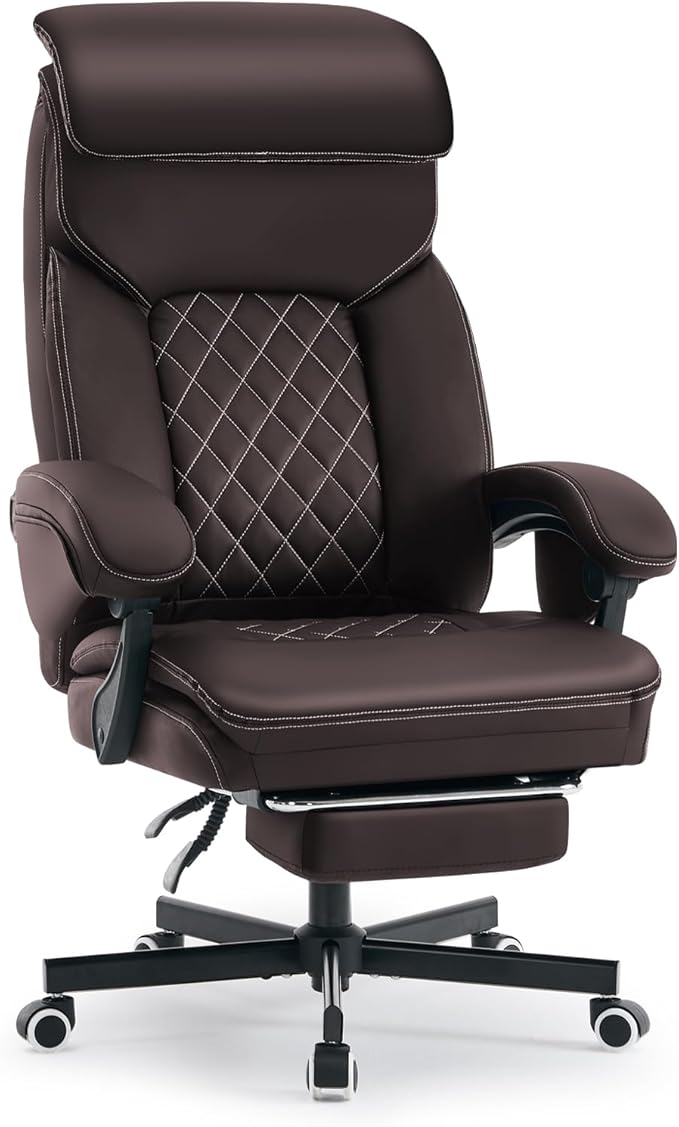 Big and Tall Gaming Chair 400lbs Heavy Duty Office Chair with Foot Rest & Lumbar Support, Ergonomic Wide Comfy Seated Cushion for for Gaming Room,Office Room, Brown