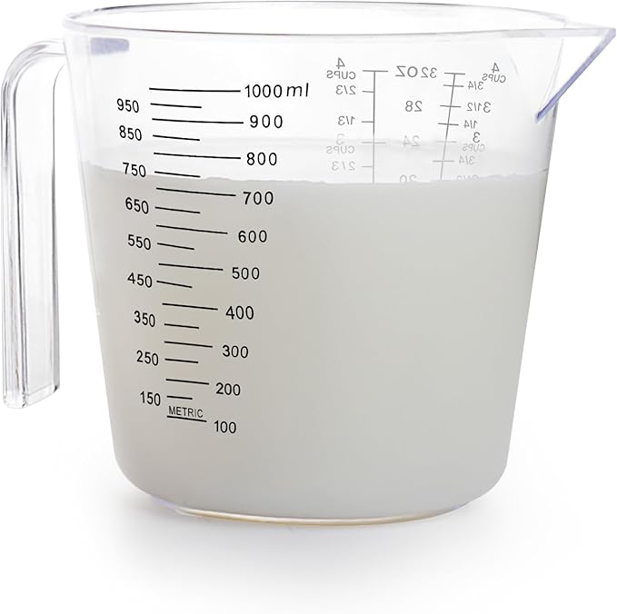 Measuring Cups (1000ml), Liquid Measuring Cups For Kitchen - BPA Free Plastic with Spout Multiple Measurement Scales (Clear)