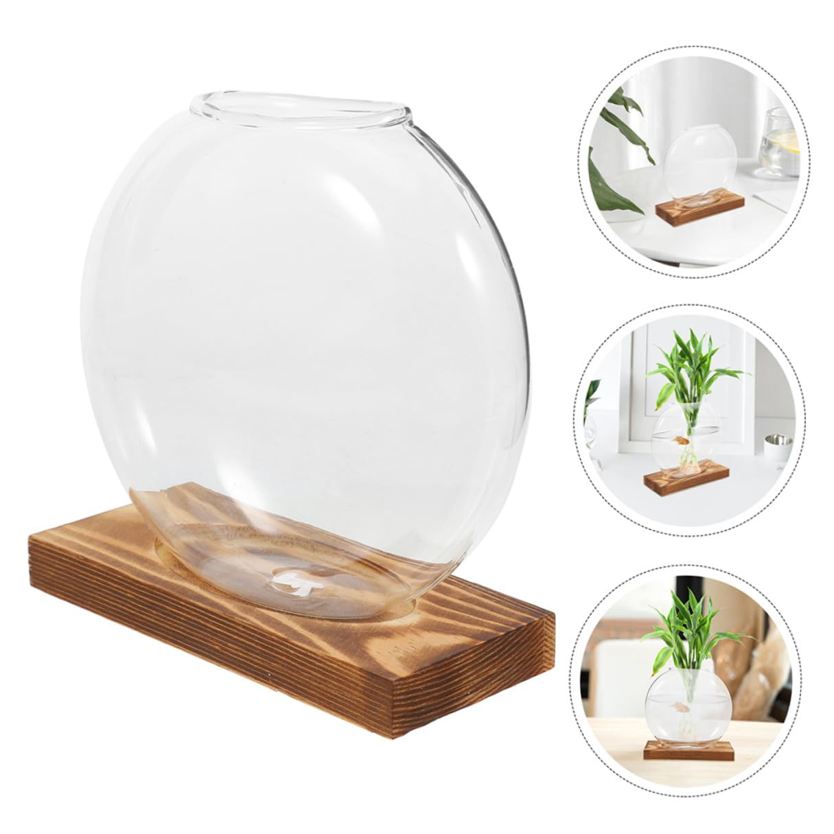 TINEASUR Propagation Glass Vase Set with Wooden Stand, Hydroponic Plant Holder for Indoor Desk, Desktop Planter for Root Observation and Plant Cultivation, 2pcs Home Office Terrarium