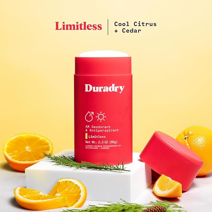 Duradry Clinical-Strength Antiperspirant Deodorant for Women and Men – Clean Formula with Natural Ingredients – Fights Odor & Excessive Sweat – Limitless (Cool Citrus + Cedar) - Pack of 2