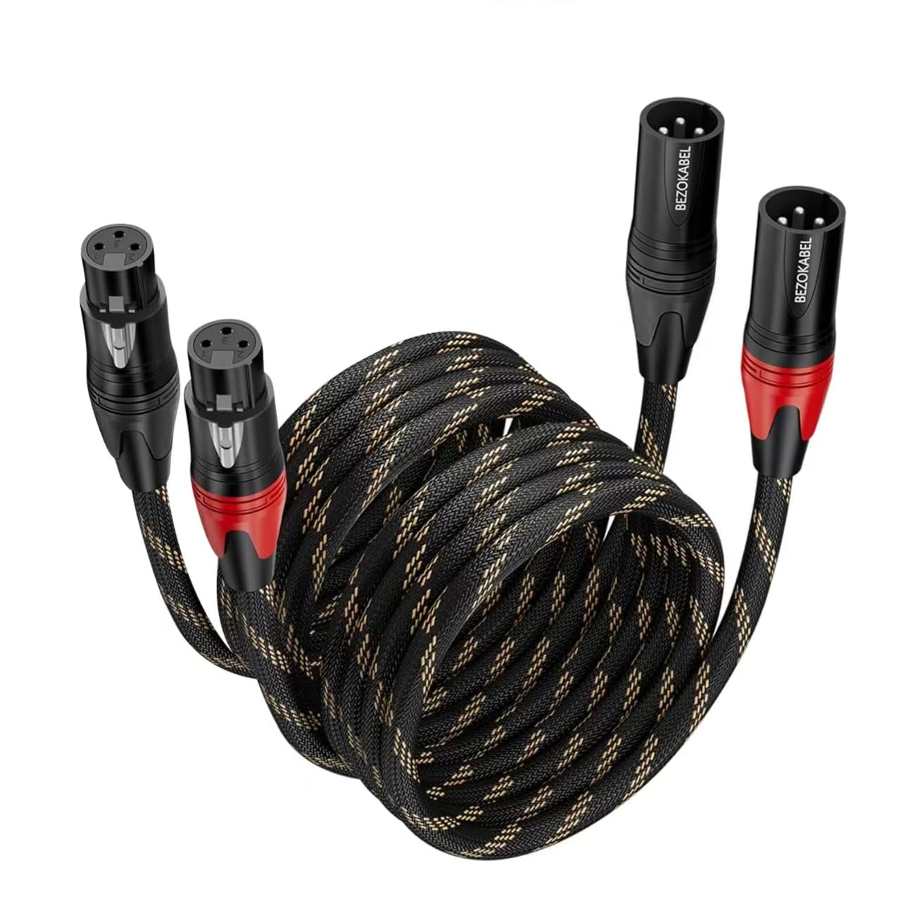 BEZOKABEL XLR Cables, Microphone Cables Male to Female 100ft 2Packs, XLR Speaker Cable Nylon Braided 3 Pins Mic Cable