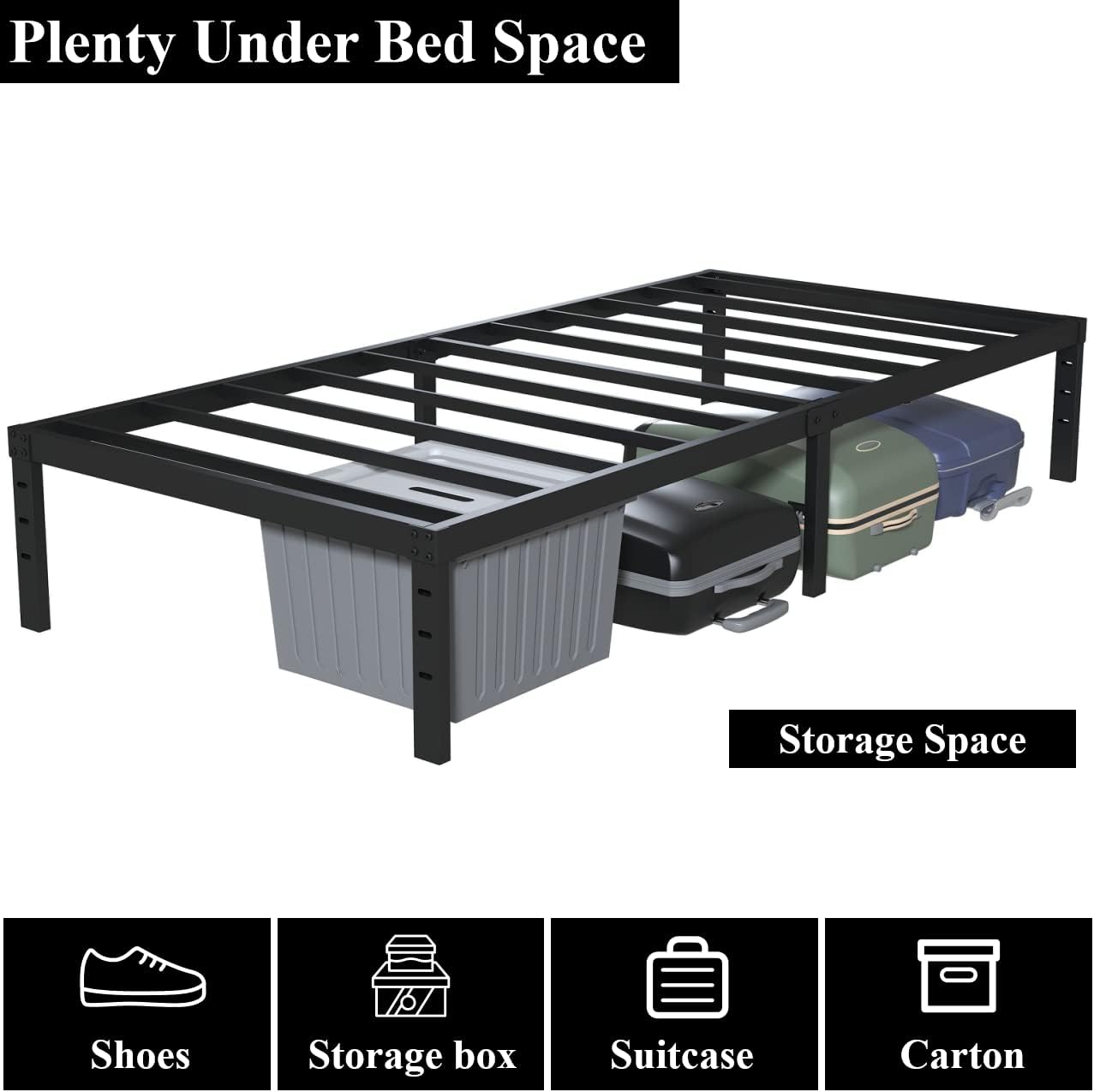 Twin Bed Frame No Box Spring Needed, 14 Inch Heavy Duty Metal Platform Bed Frame Twin Size with Storage, 2500lbs Steel Slats Support, Easy Assembly, Black