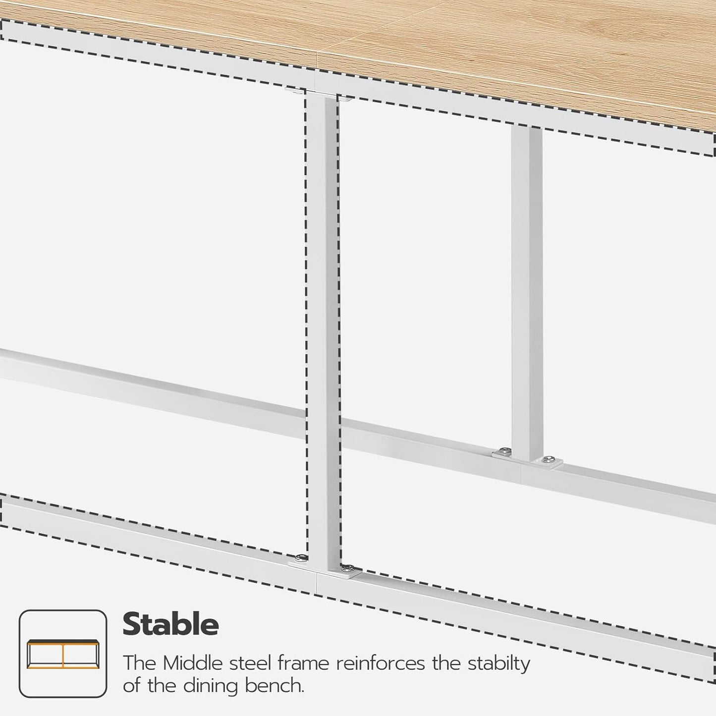 HOOBRO Dining Bench, 47.2 Inch Industrial Style Kitchen Table Bench, Steel Frame, Easy to Assemble, for Kitchen, Dining Room, White and Natural WN12CD01