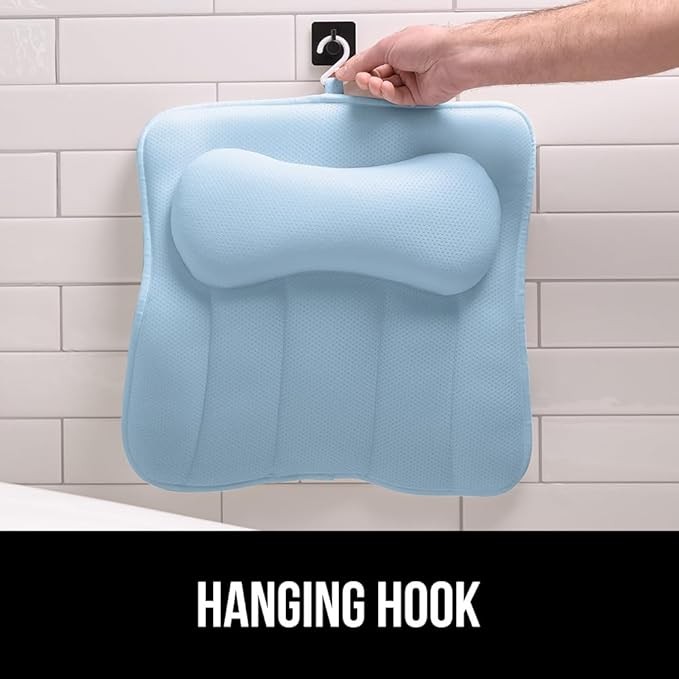 GORILLA GRIP Bath Pillow for Tub with Powerful Suction Cups, Headrest Pillows for Neck and Back Support, Machine Wash, Bathtub and Hot Tub Accessories, Relaxing Gift Essentials for Women, Spa Blue
