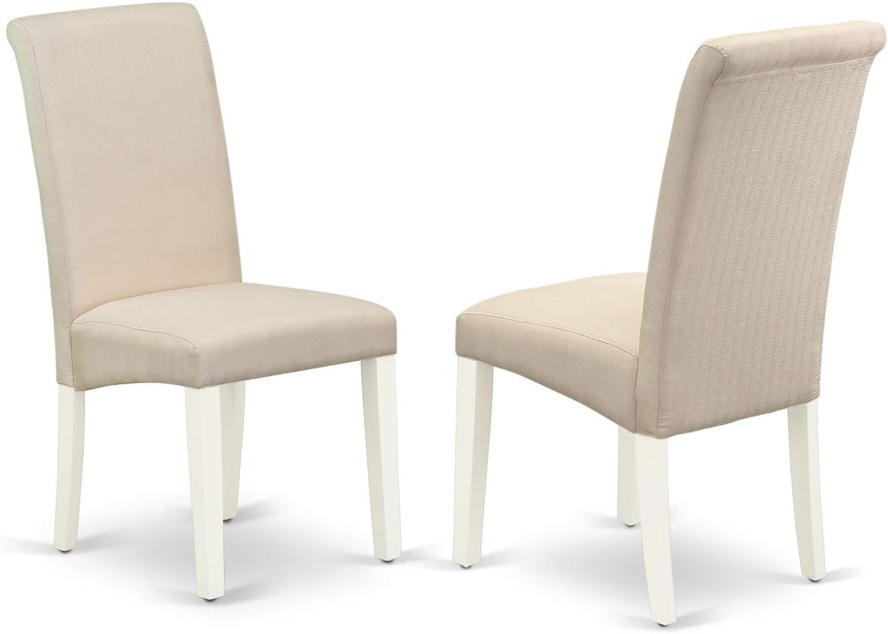 East West Furniture LGBA5-LWH-01 5 Piece Dinette Set Includes a Rectangle Dining Table with Butterfly Leaf and 4 Cream Linen Fabric Parson Dining Room Chairs, 42x84 Inch, Linen White