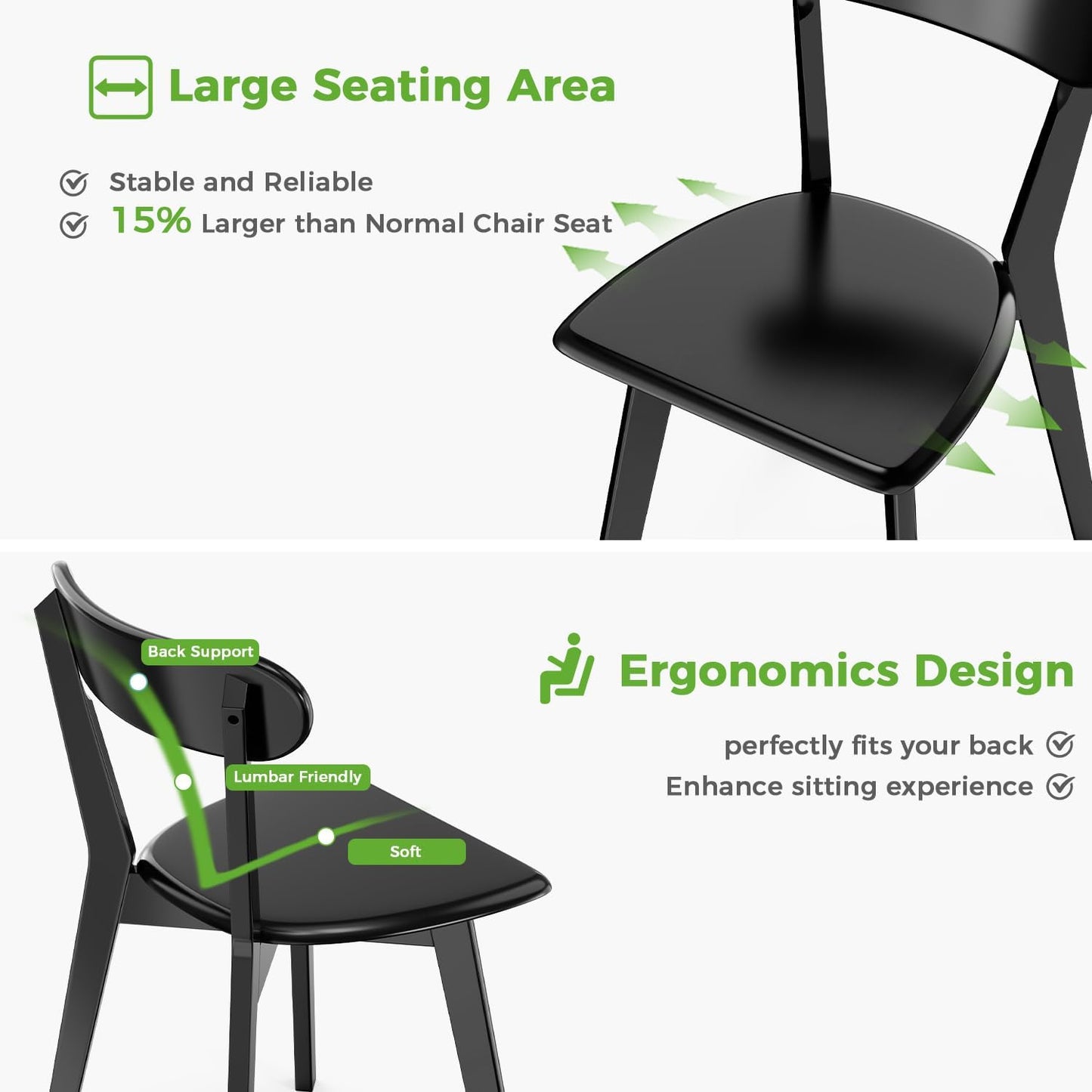 DELAVIN Oak Wood Dining Chairs Set of 4, Mid Century Modern Kitchen Chairs, Farmhouse Dining Room Chairs, Black