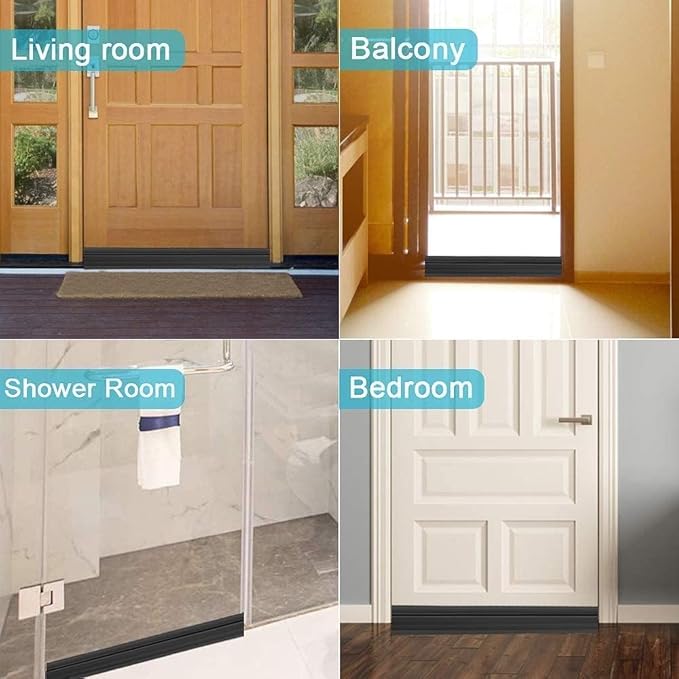 Suptikes 2 Pack Door Draft Stopper,Door Sweep for Exterior & Interior Doors,Door Bottom Seal Dust and Noise Insulation Weather Stripping Draft Guard Insulator, 1.8" W x 37" L,Black